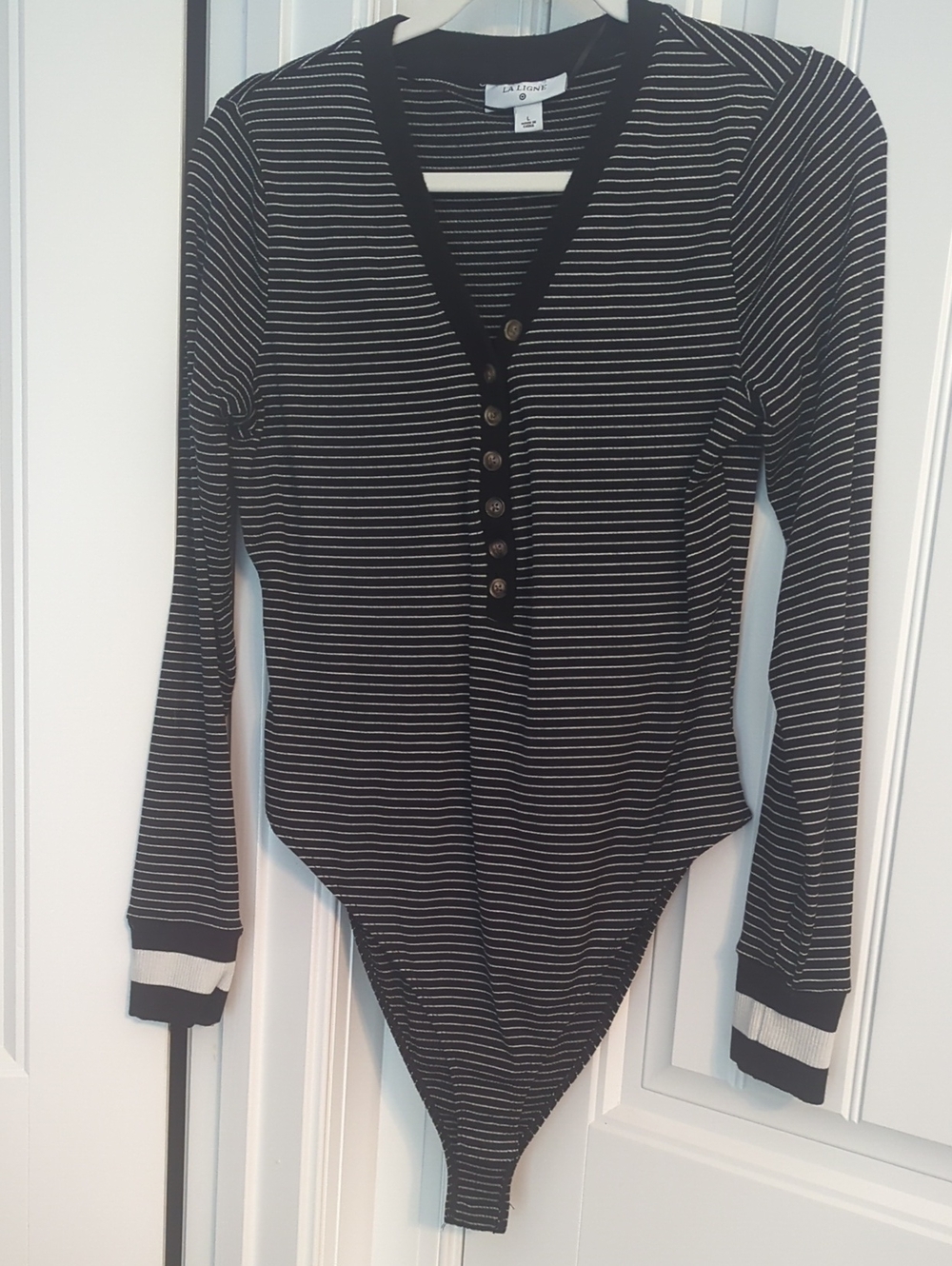 La Ligne X Target Black & White Striped Henley Bodysuit